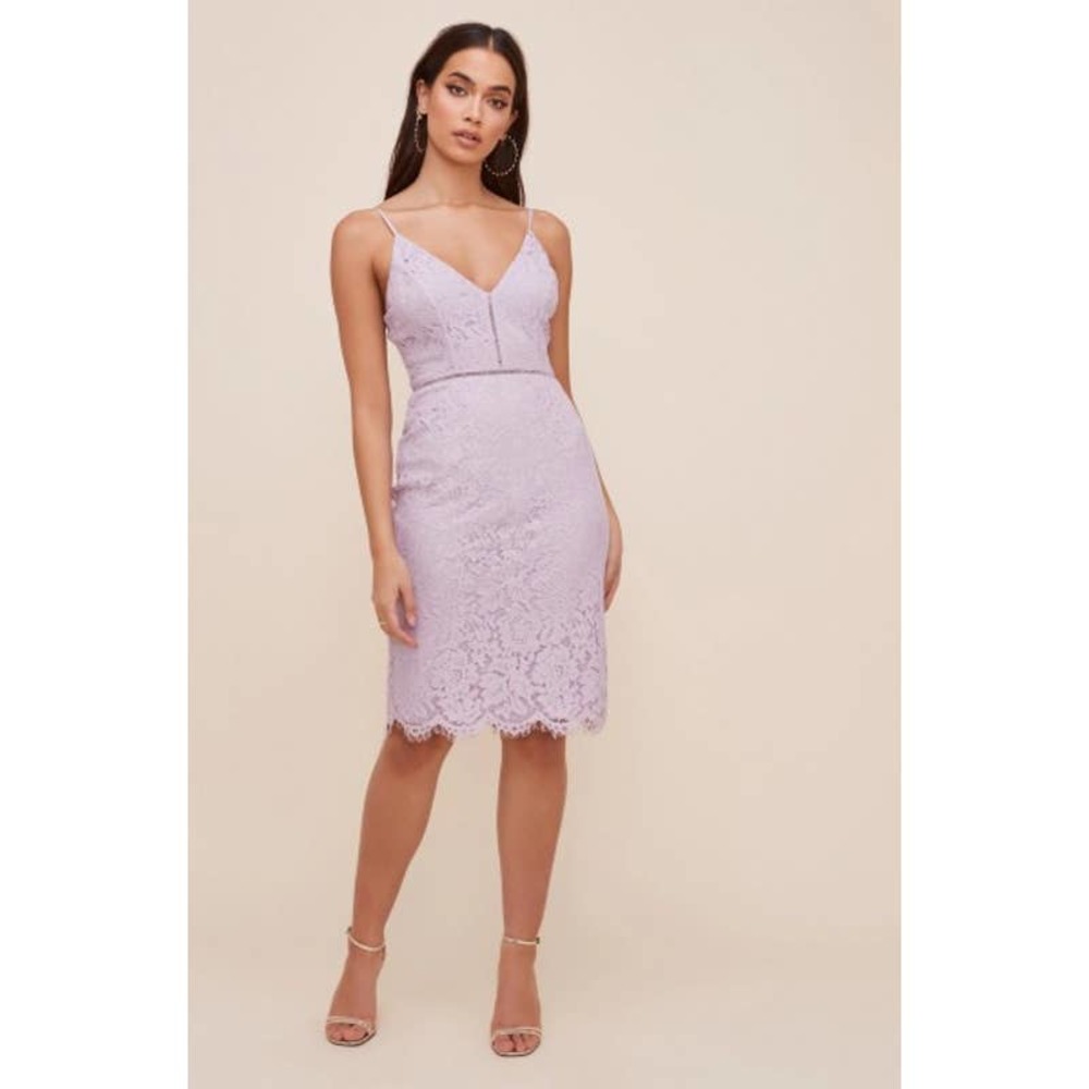 ASTR The Label Inset Lace Overlay Dress in Lilac Size Large